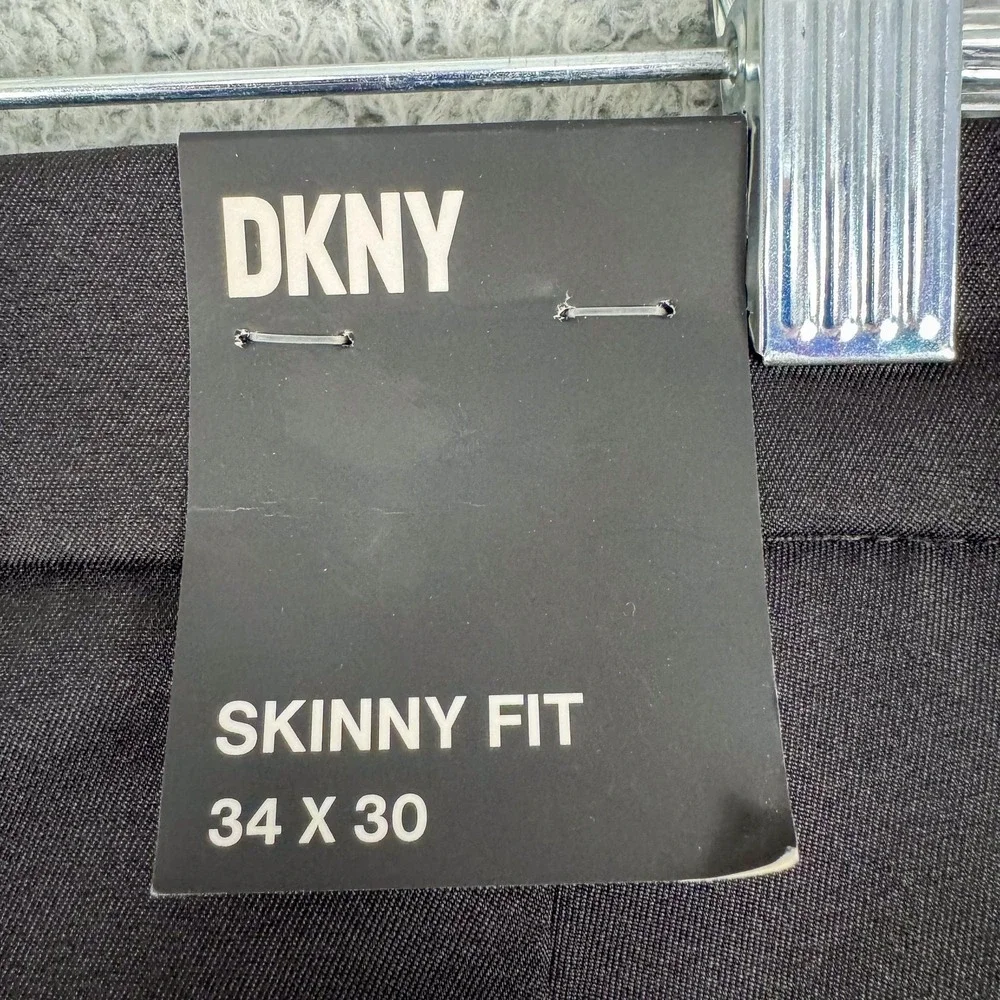 DKNY Dress Pants Mens 34 Black‎ Stretch Skinny Fit Flat Front 36x29 NEW $70